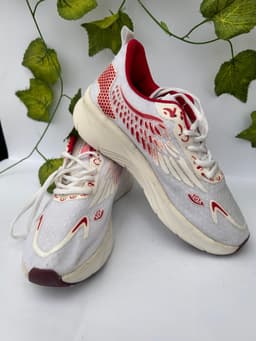 White & Red Mesh Running Sneakers 3