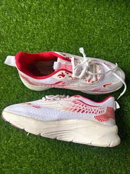 White & Red Mesh Running Sneakers 4