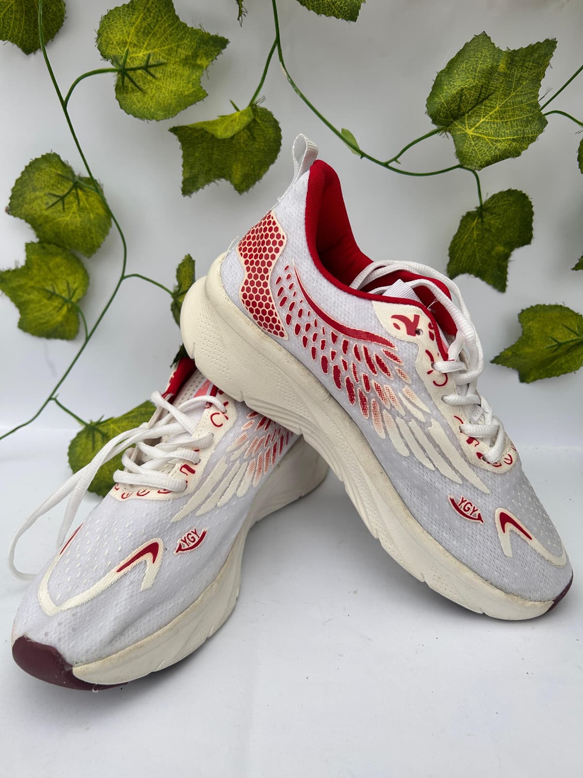 White & Red Mesh Running Sneakers