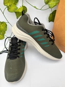 Olive Green Knit Running Shoes 2