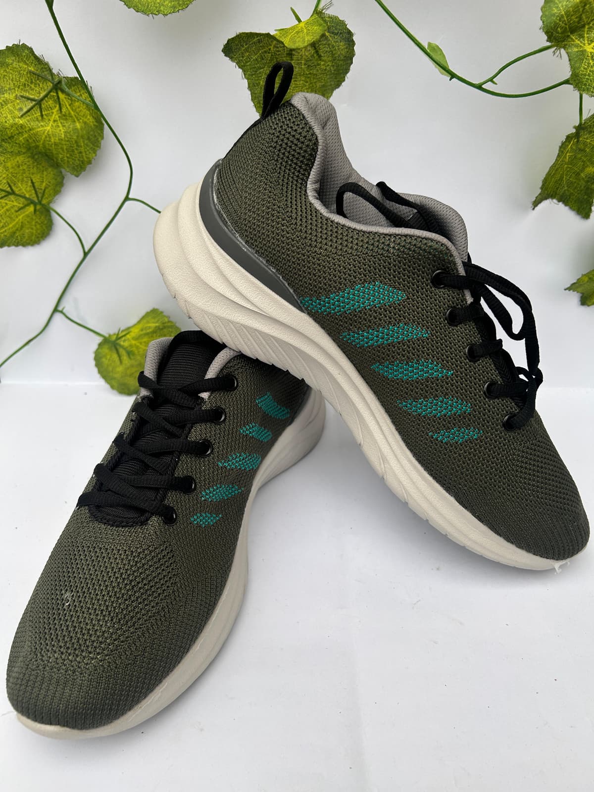 Olive Green Knit Running Shoes